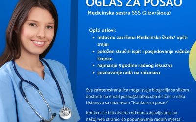 Oglas za posao: Medicinska sestra (SSS) – 2 izvršioca